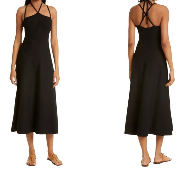 New NWT Ulla Johnson Black Ribbed Evie Midi Dress Size Medium - Picture 2 of 13